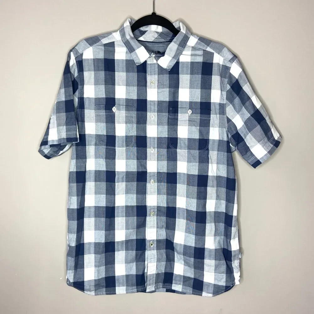 The North Face Blue and White Plaid Short Sleeve Button-Down Shirt